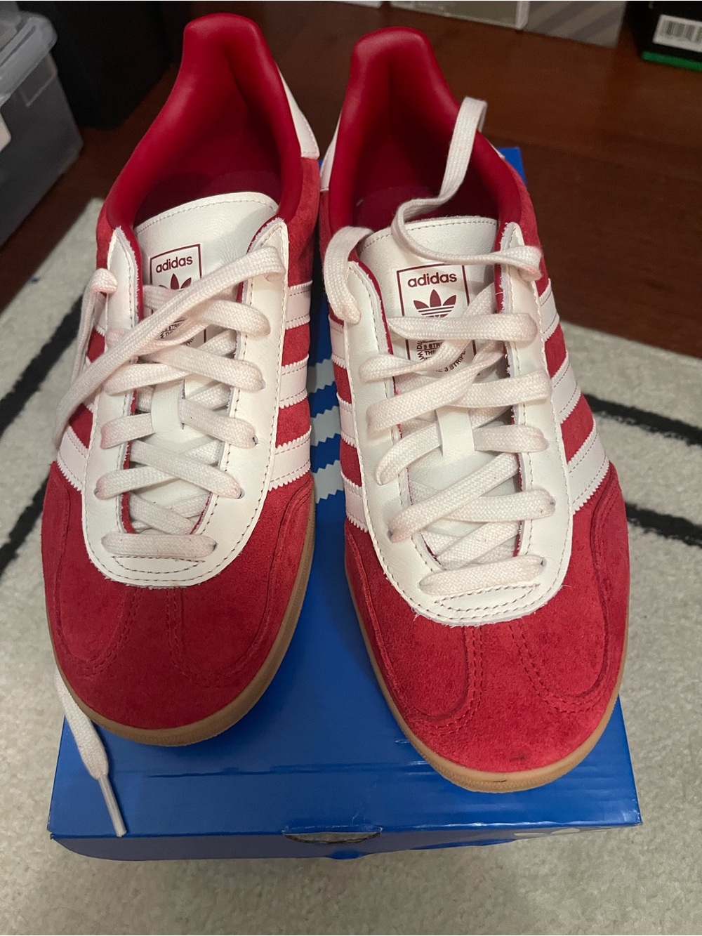 adidas Women’s Red and White Suede Sneakers